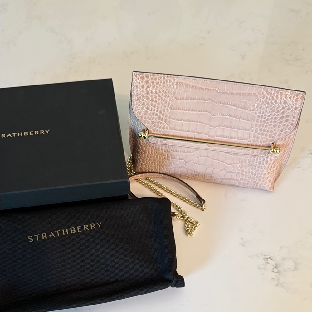 Strathberry Blush Croc-Embossed Clutch